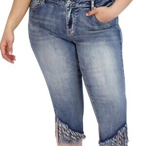 Alivia Ford Plus Size Frayed Hem Curvy Capri Pants Blue 24W NWOT
